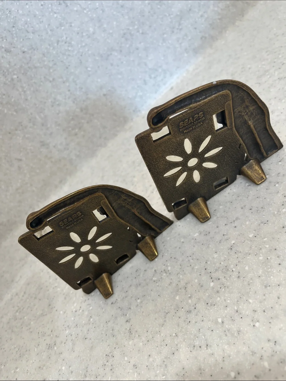 2 Vtg Sears Portrait Studio Dinosaur Sunflower Picture Frames Gold Tone Brass